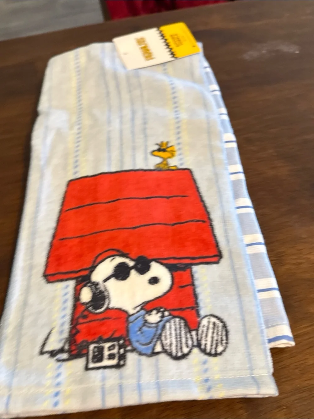 Peanuts Light Blue Stripe Towel with Snoopy & Red Doghouse